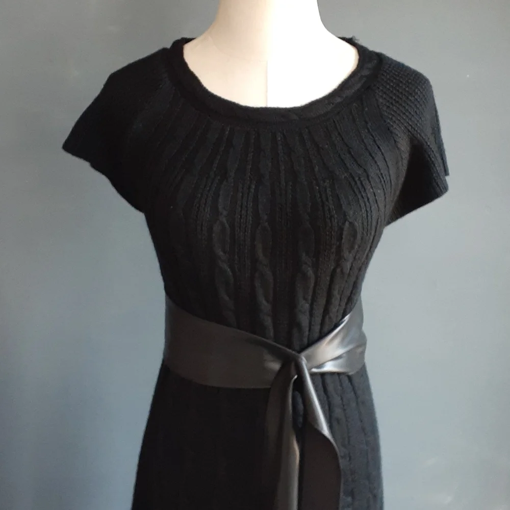 Calvin Klein women Whimsigoth black merino wool blend cable knit dress … - Picture 8 of 13